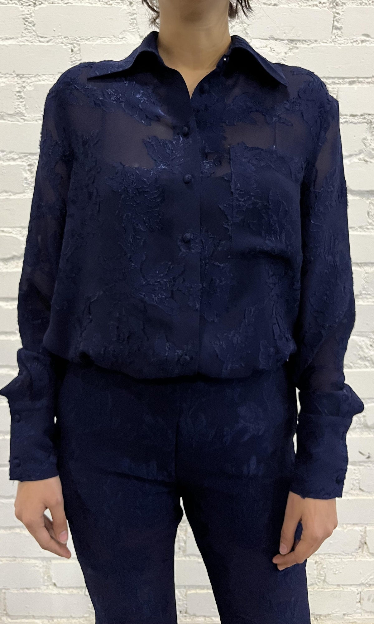 Womens | Tiya Viscose Georgette Jacquard Shirt | Blue