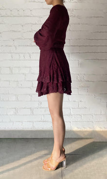 Womens | Tiya Viscose Ggt Jacquard Short Dress With Belt | Burgundy