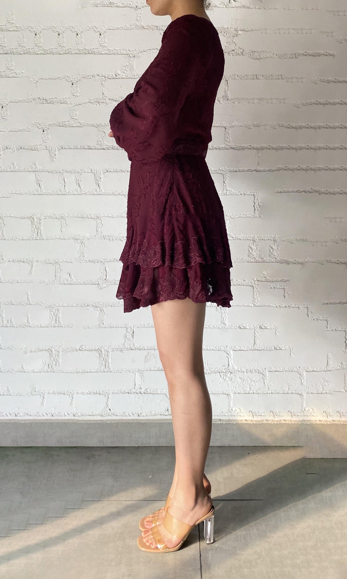 Womens | Tiya Viscose Ggt Jacquard Short Dress With Belt | Burgundy