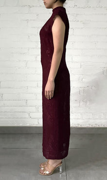 Womens | Tiya Viscose Ggt Jacquard Slim Fit Long Dress With Slip | Burgundy