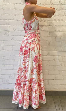 Womens | Tora Cotton Schiffli Long Dress With Buckle Belt | White Floral