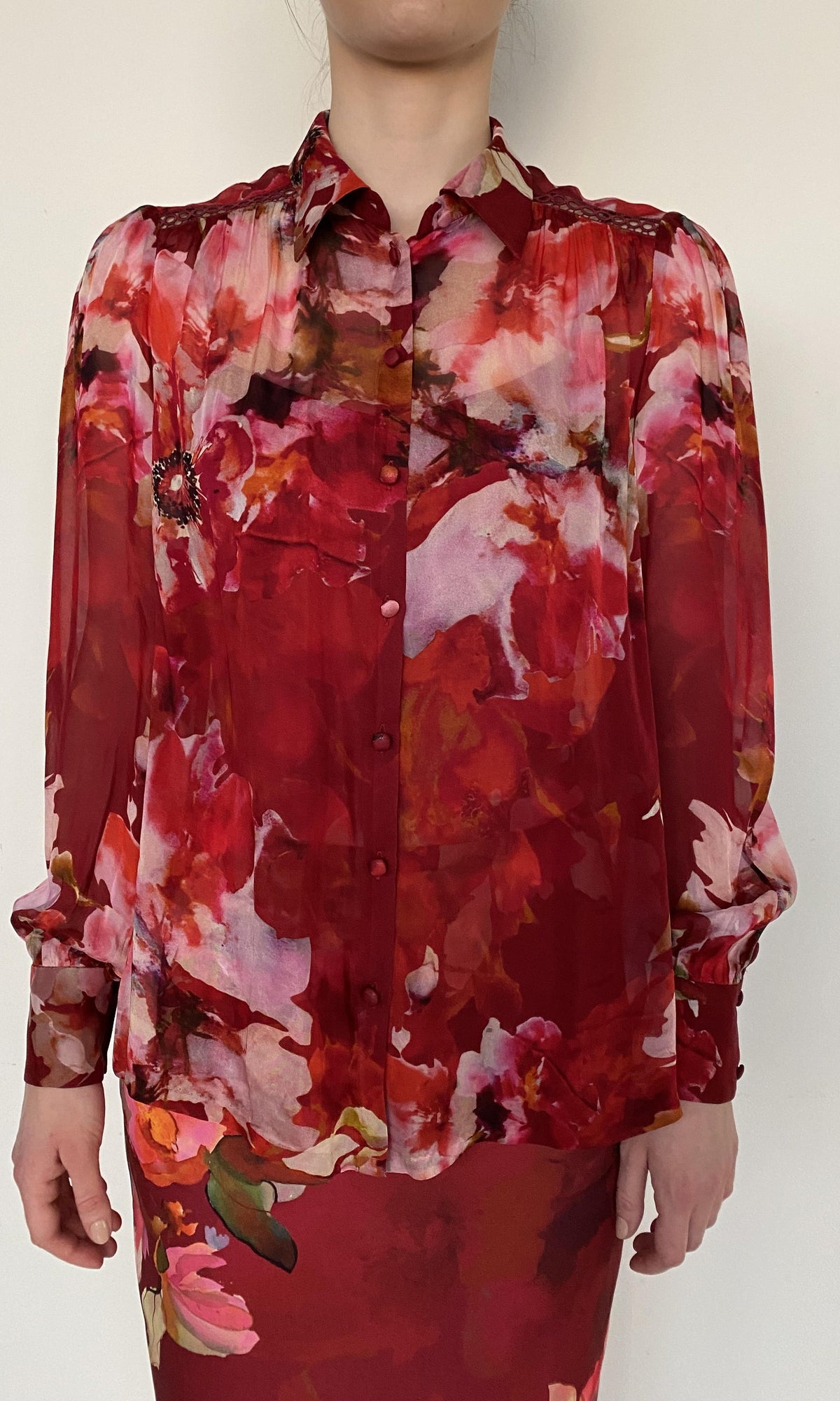 Womens | Tuhi Viscose Flat Chiffon Boho Top With Cami | Burgundy Multi