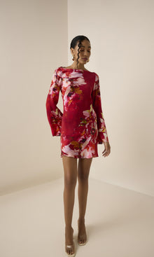 Womens | Tuhi Viscose Satin Short Dress | Burgundy Multi