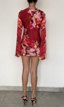Womens | Tuhi Viscose Satin Short Dress - II | Burgundy Multi
