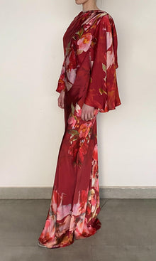 Womens | Tuhi Polyester Satin Lycra Cape | Burgundy Multi