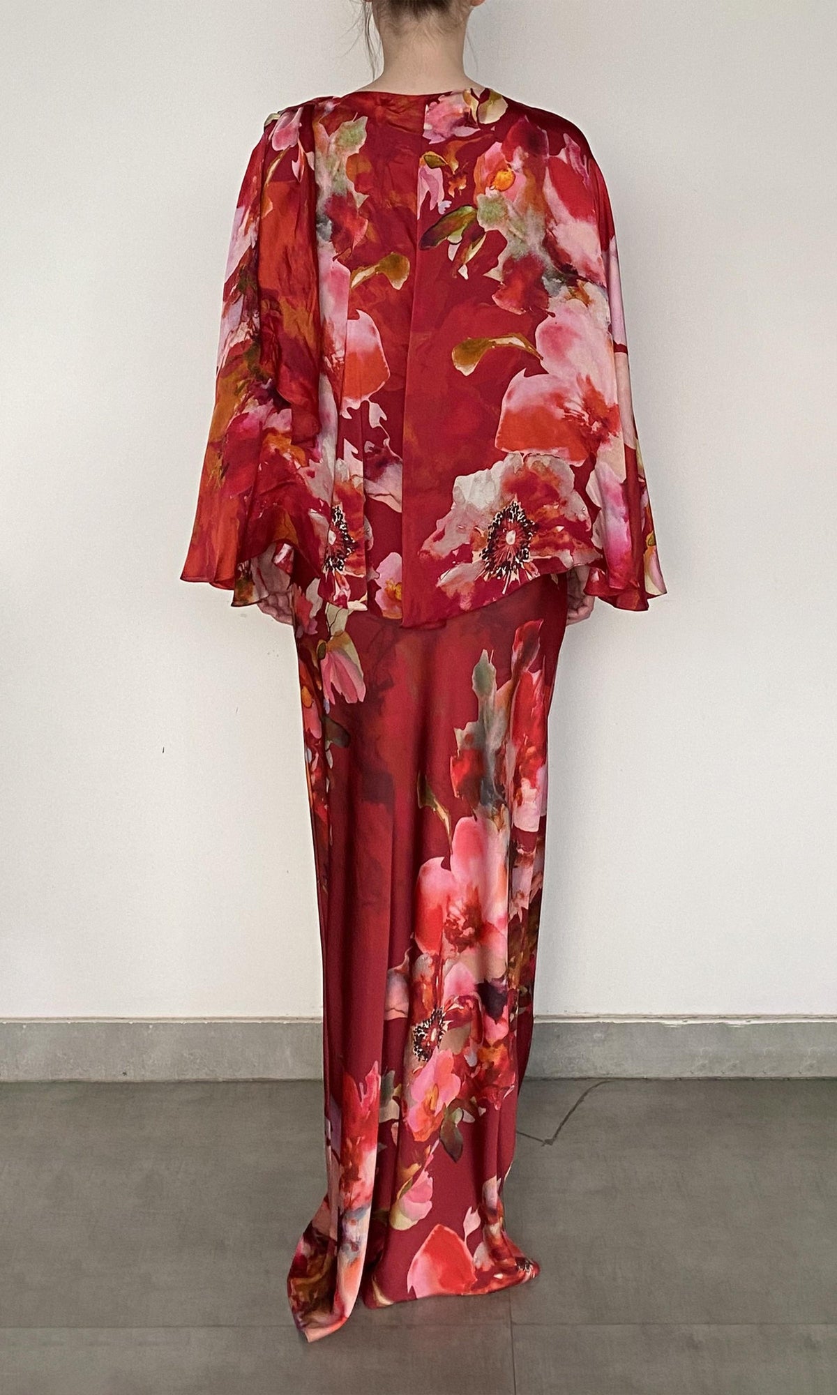 Womens | Tuhi Polyester Satin Lycra Cape | Burgundy Multi