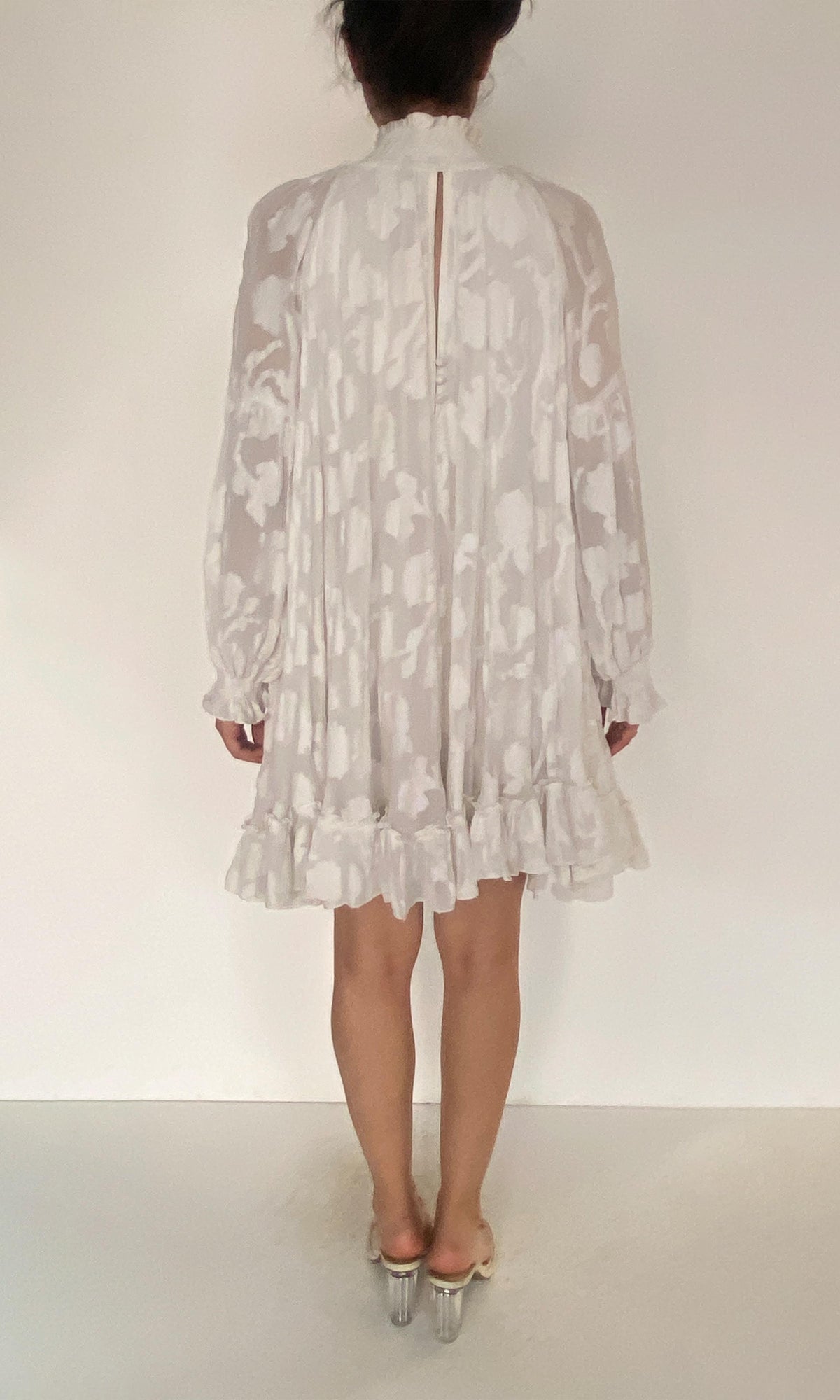 Womens | Veda Georgette Floral Jacquard Short Dress | White