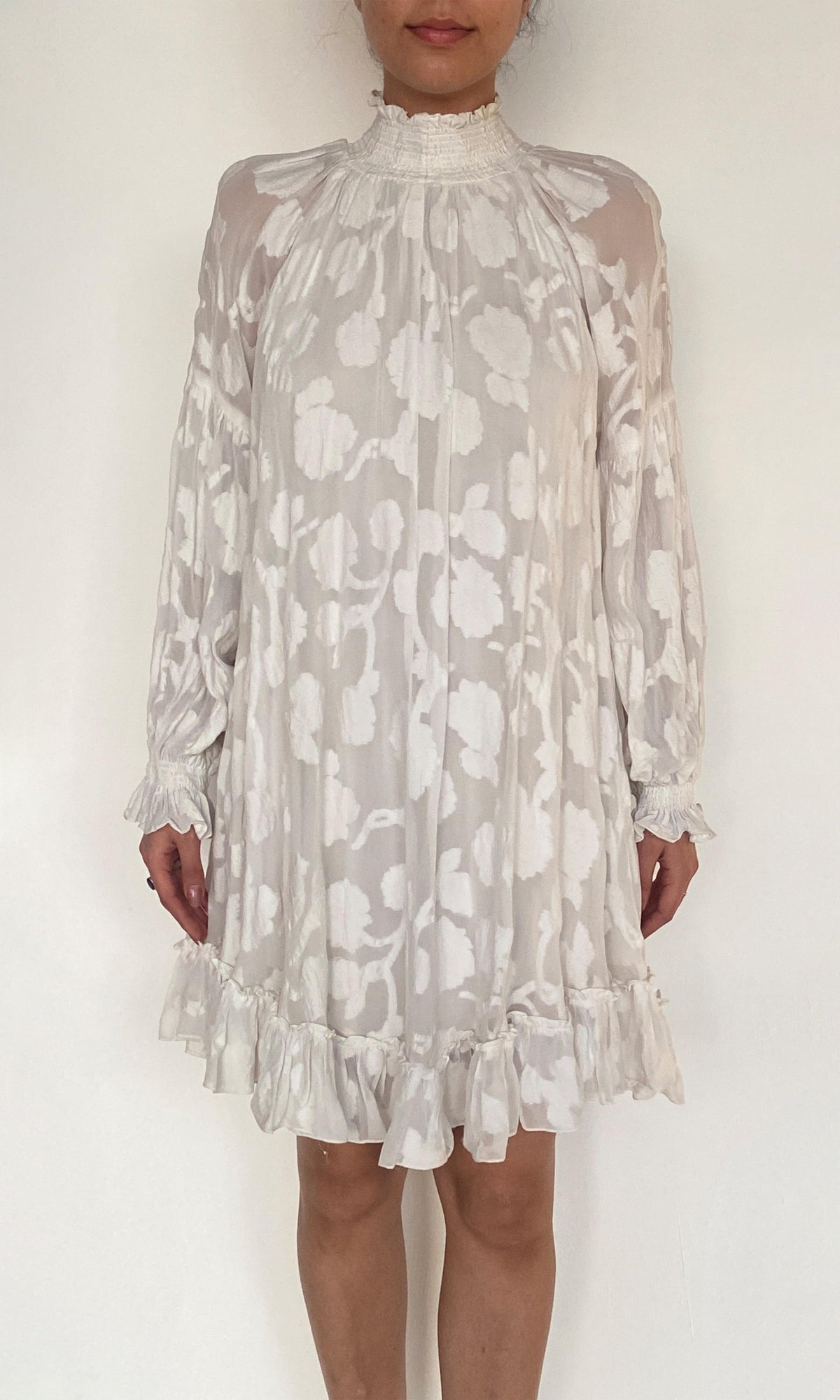 Womens | Veda Georgette Floral Jacquard Short Dress | White