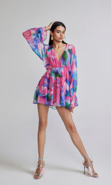 Womens | Vesa Viscose Crinkle Chiffon Short Dress | Multicolor