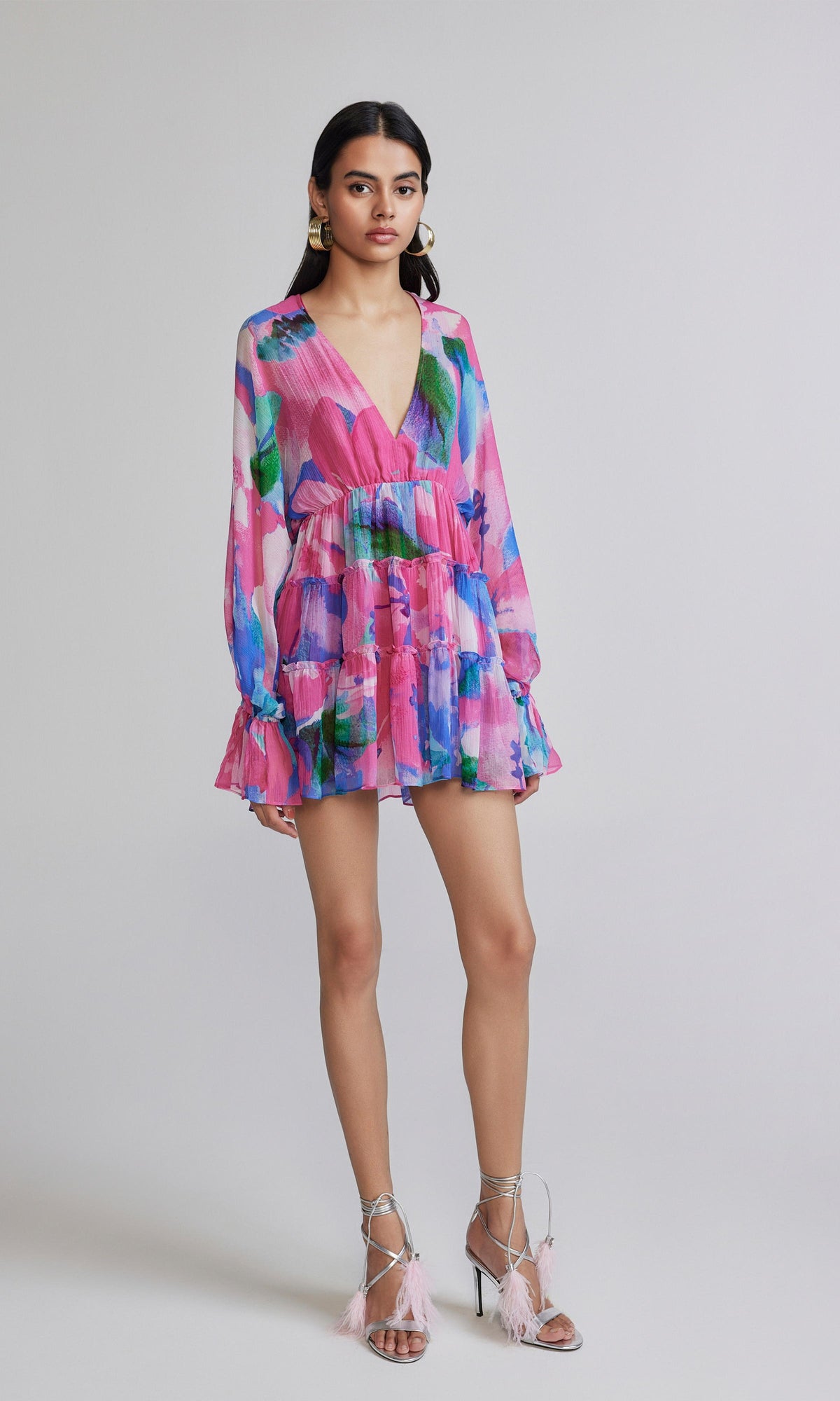 Womens | Vesa Viscose Crinkle Chiffon Short Dress | Multicolor