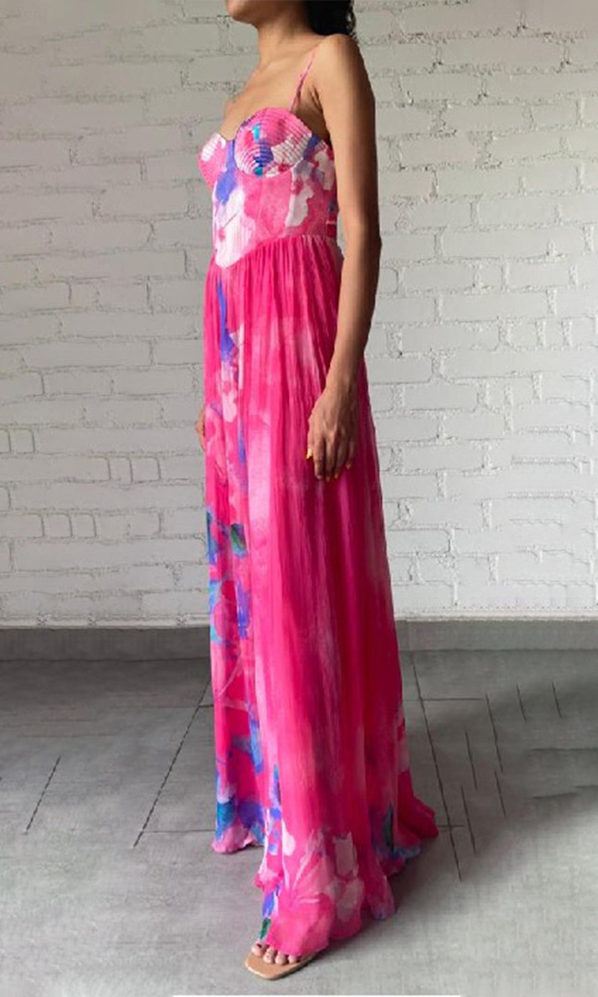 Womens | Vesa Viscose Crinkle Chiffon Long Dress | Multicolor