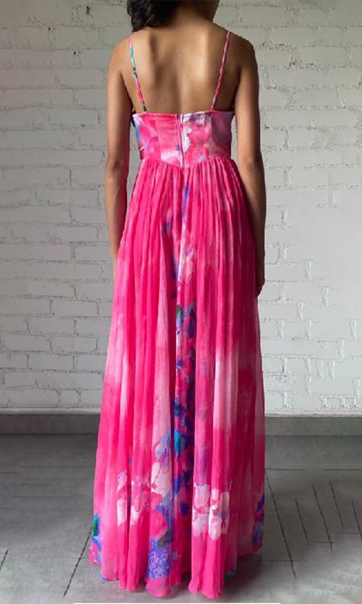 Womens | Vesa Viscose Crinkle Chiffon Long Dress | Multicolor