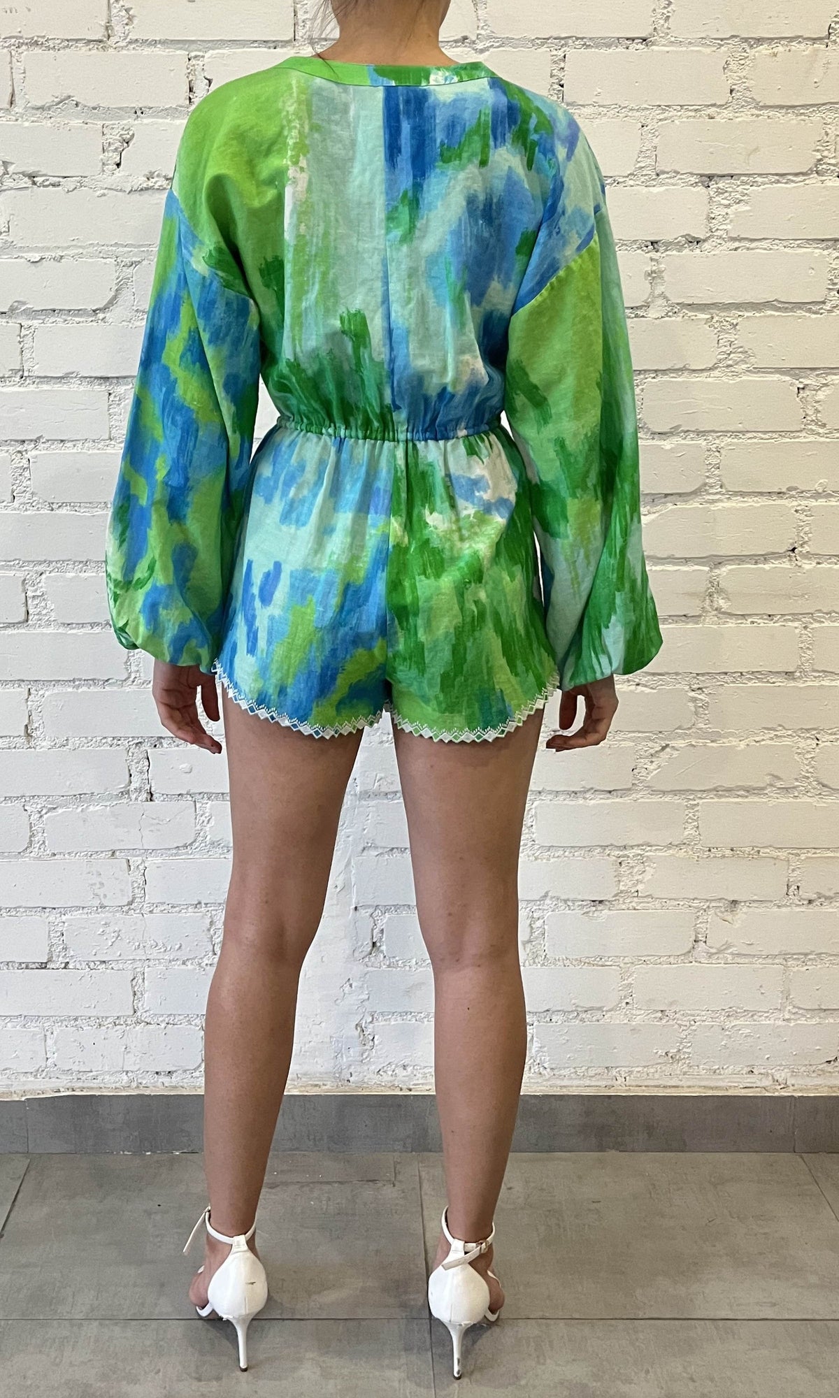 Womens | Vida Linen Cotton Romper | Blue Green