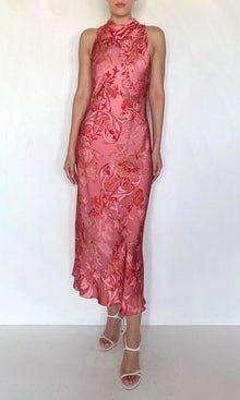 Womens | Vine Polyester Double Satin Cowl Midi Dress | Coral