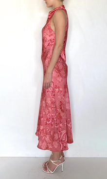 Womens | Vine Polyester Double Satin Cowl Midi Dress | Coral