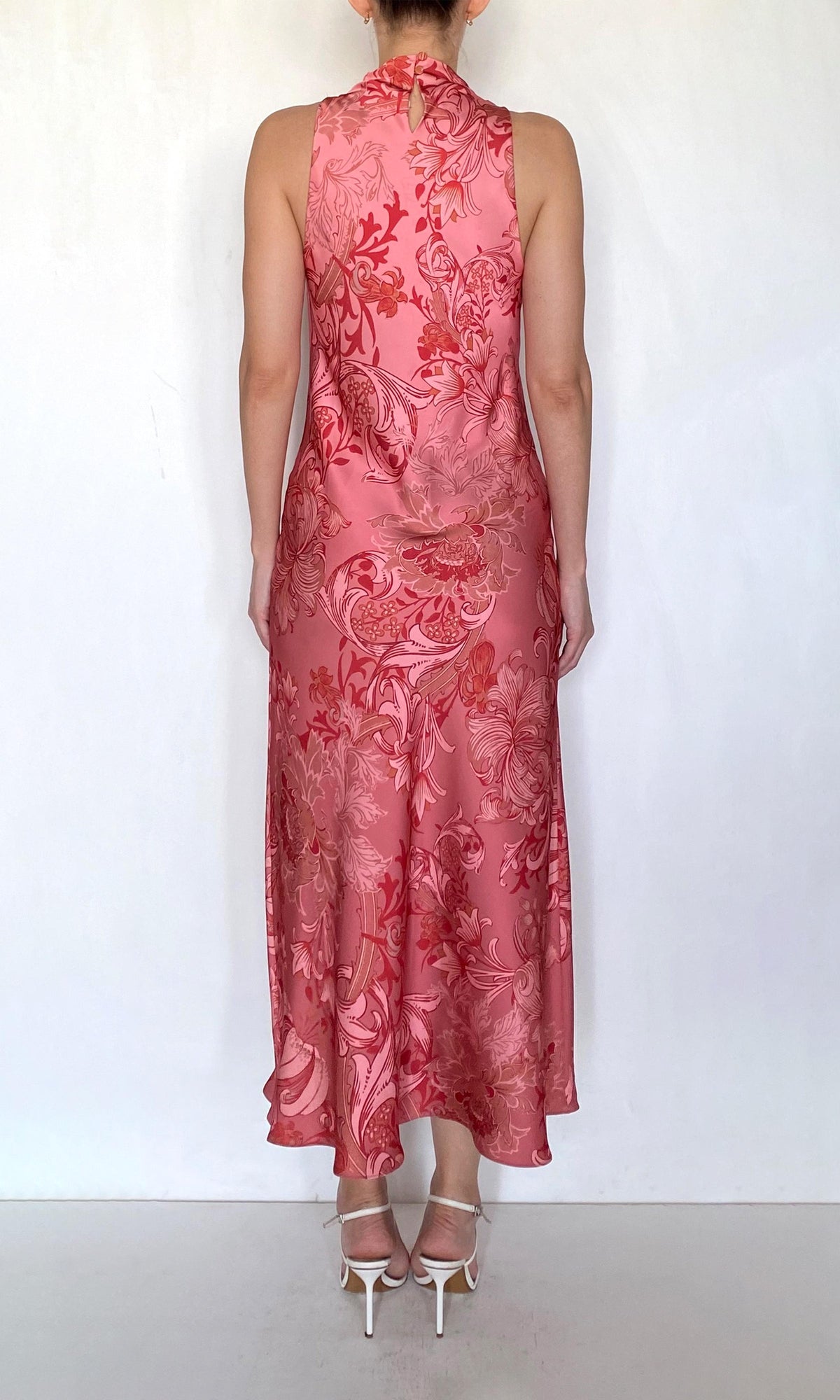 Womens | Vine Polyester Double Satin Cowl Midi Dress | Coral