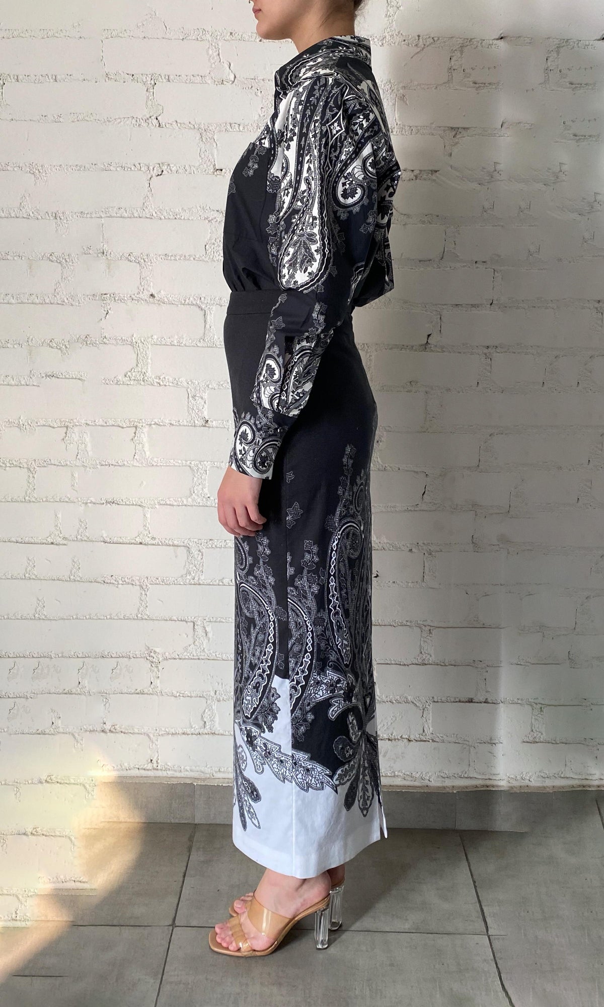 Womens | Viri Cotton Linen Lycra Long Skirt | Black White