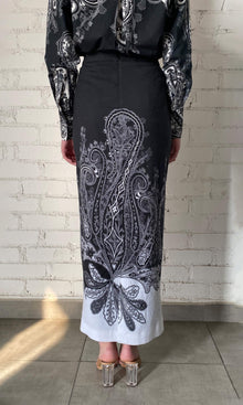 Womens | Viri Cotton Linen Lycra Long Skirt | Black White