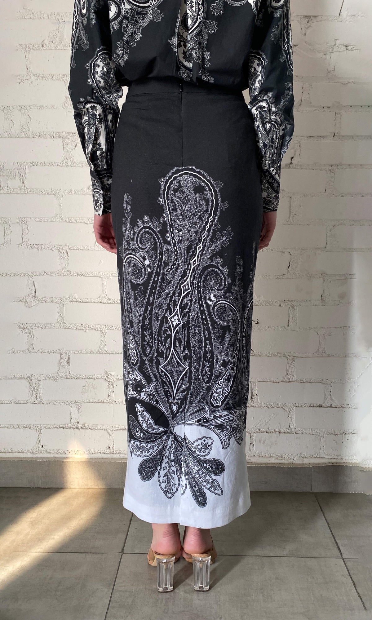 Womens | Viri Cotton Linen Lycra Long Skirt | Black White