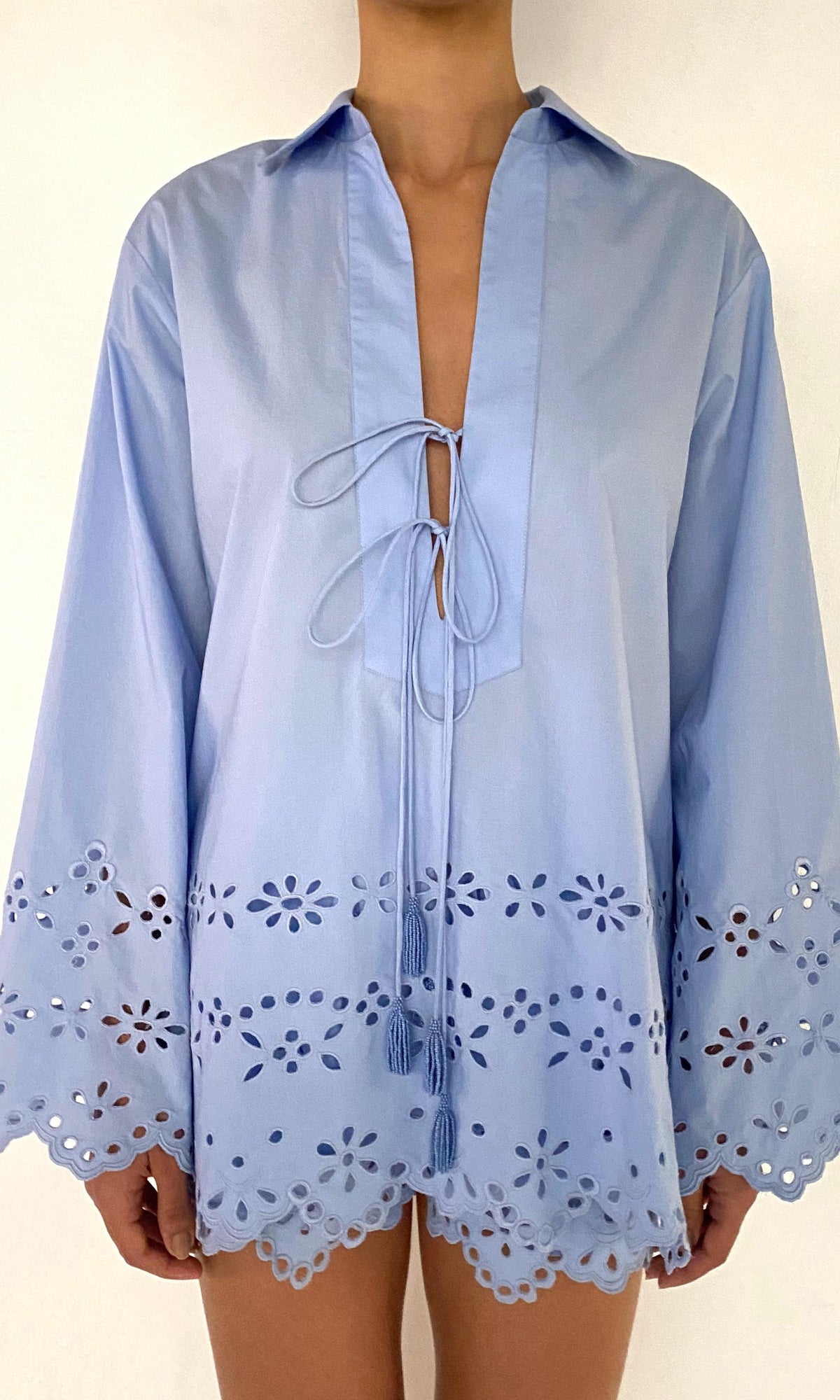 Womens | Viva Poplin Drop Shoulder Collared Tunic | Powder Blue
