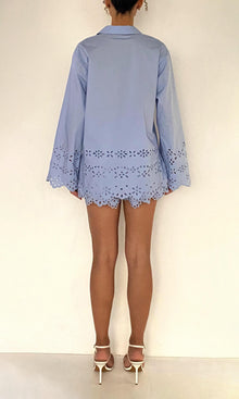 Womens | Viva Poplin Drop Shoulder Collared Tunic | Powder Blue