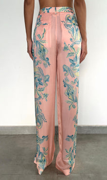 Womens | Wani Viscose Satin Straight Pants | Pink Blue Multi