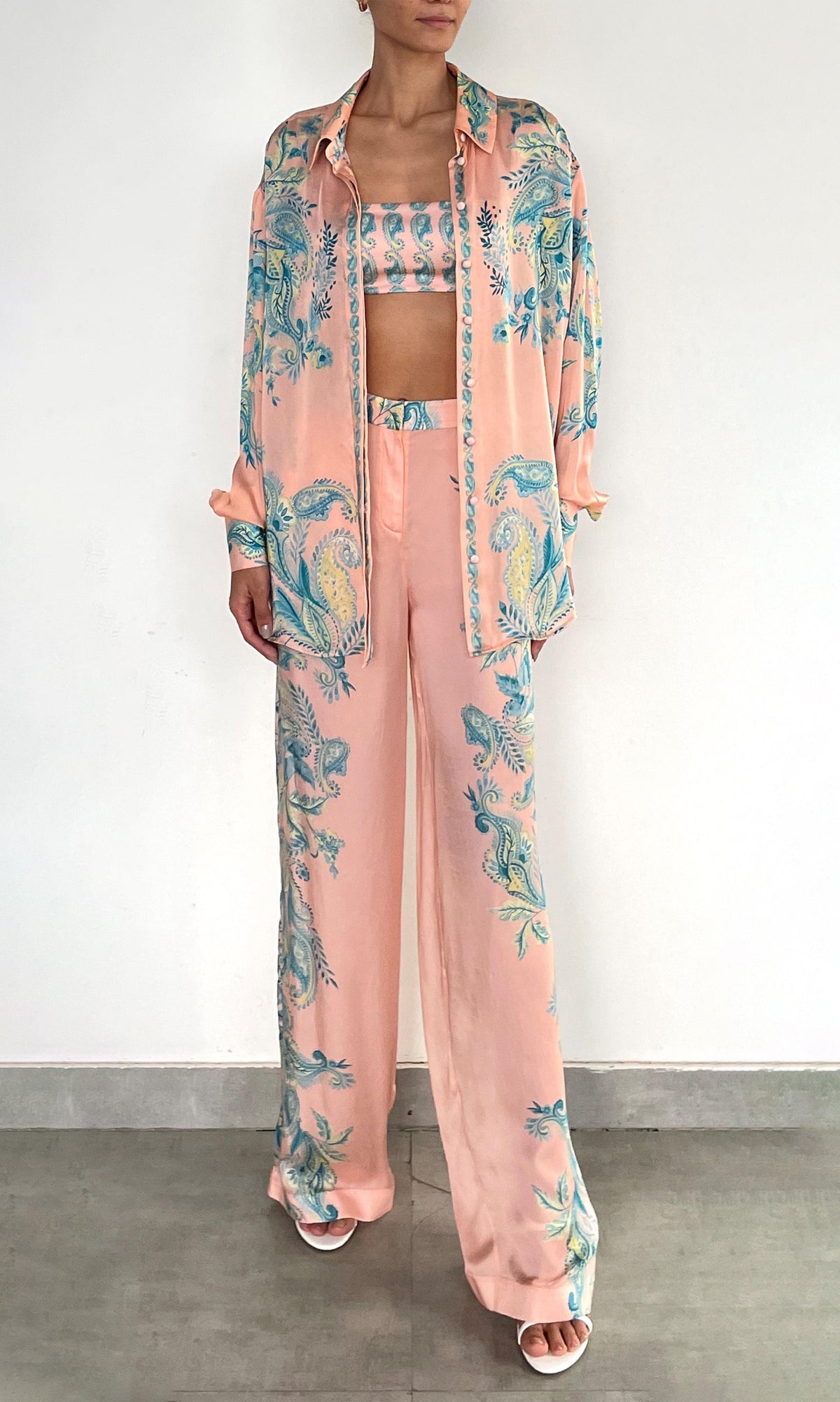 Womens | Wani Viscose Satin Straight Pants | Pink Blue Multi