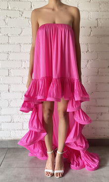Womens | Yuri Viscose Satin High Low Long Dress | Pink