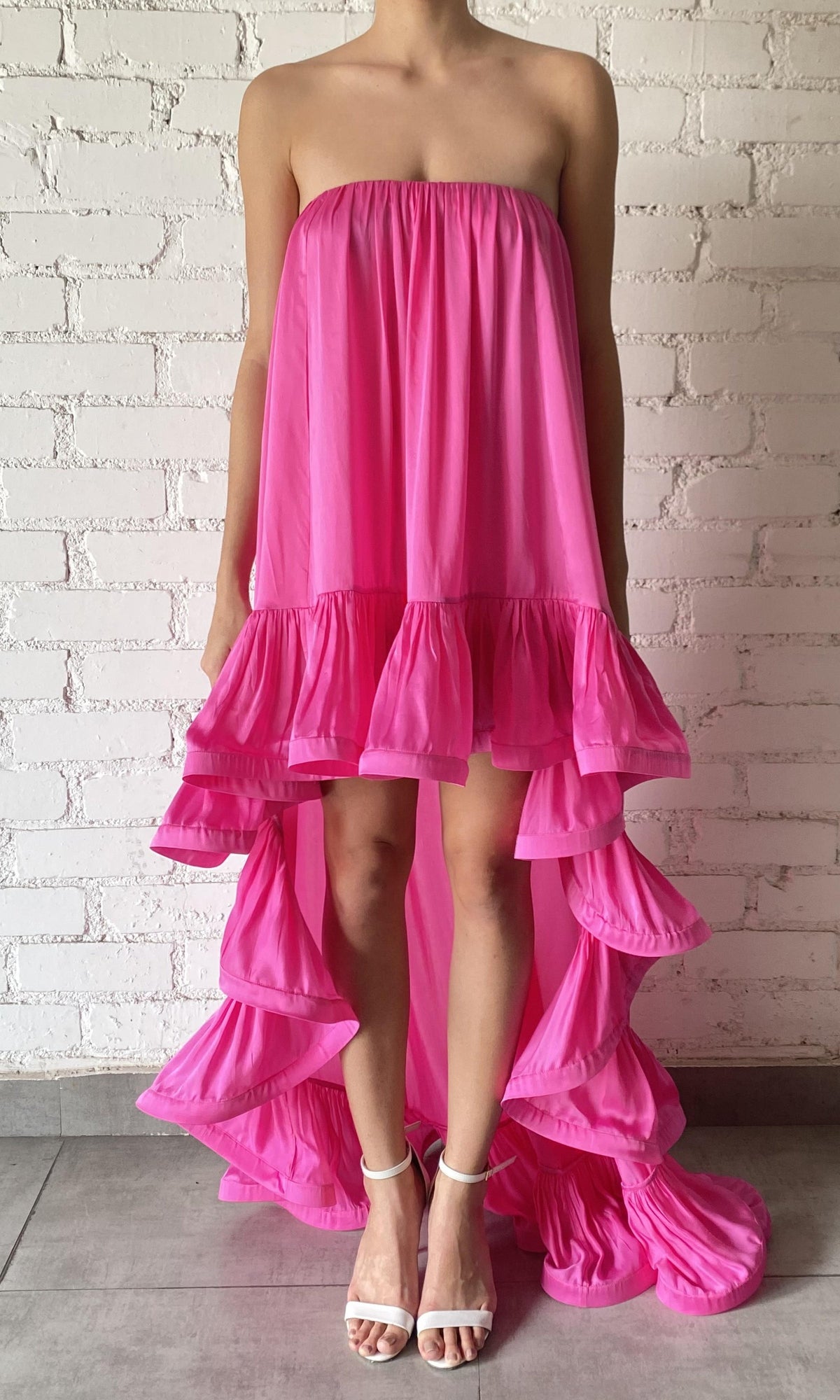 Womens | Yuri Viscose Satin High Low Long Dress | Pink