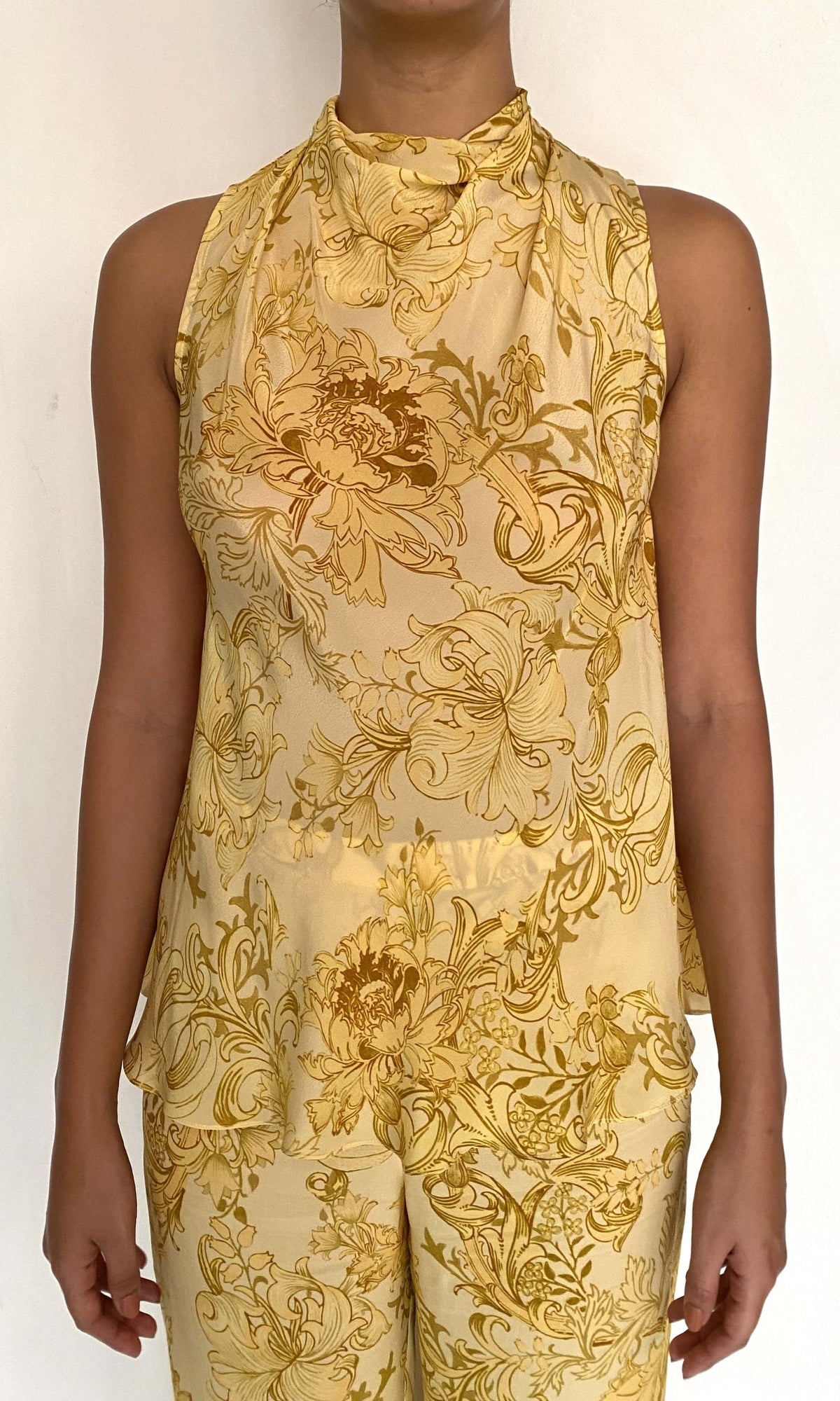 Womens | Zar Viscose Natural Crepe Cowl Neck With Back Tie Top | Yellow