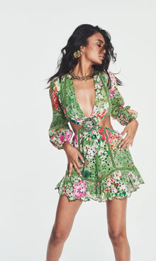 Womens | Zaria Cotton Deep V-Neck Short Dress | Military Green