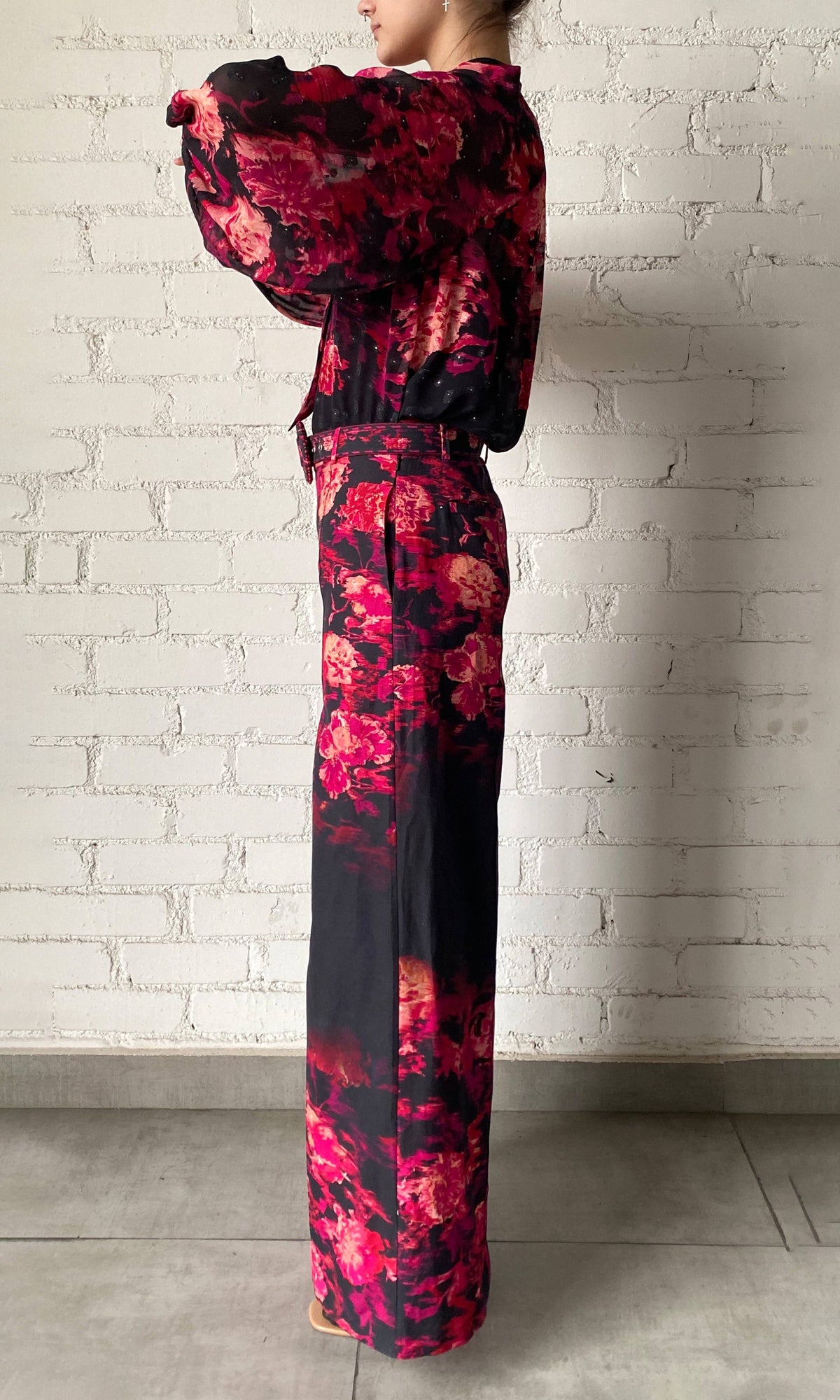 Womens | Zina Linen Cotton Bottom Printed Pants | Black/Red