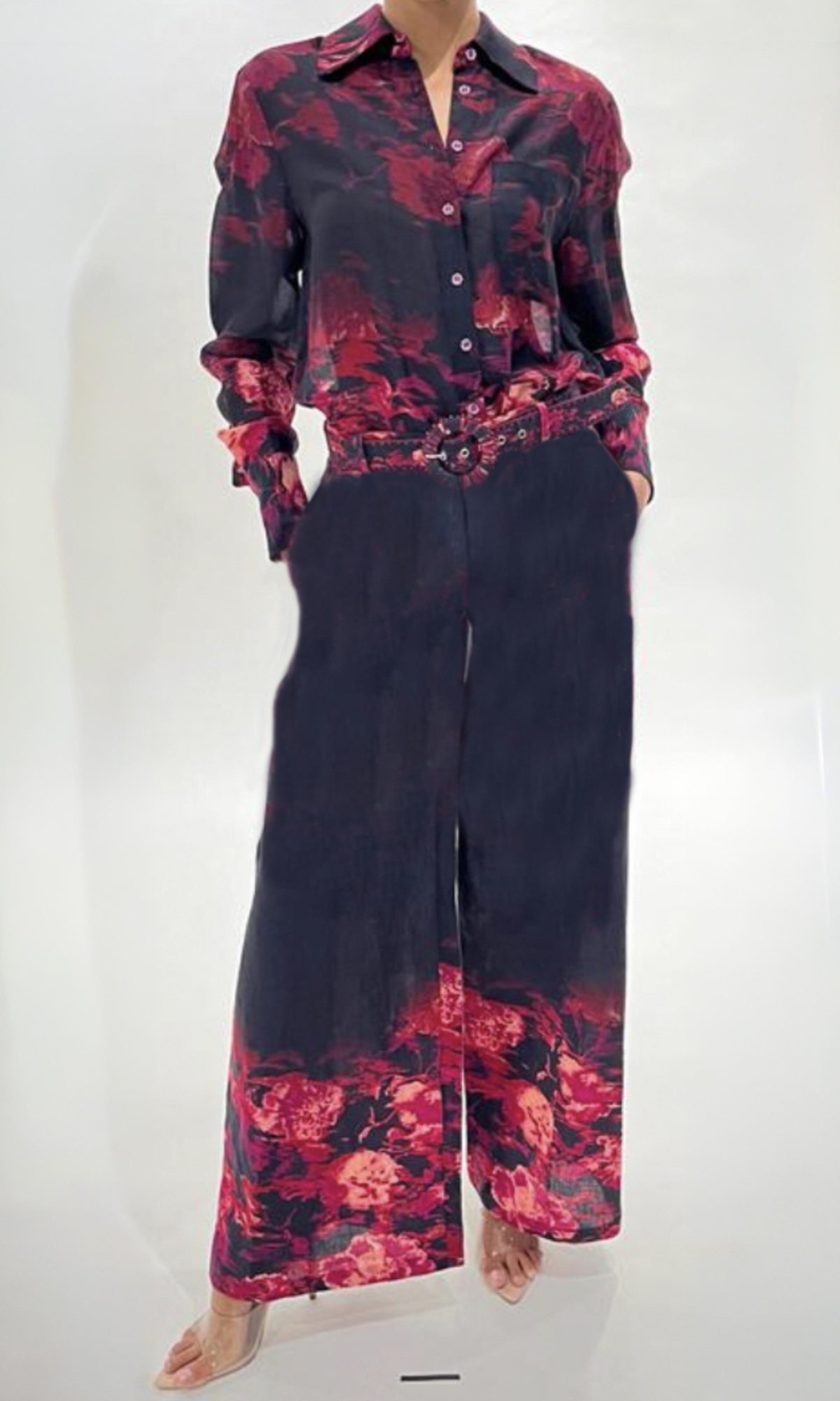 Womens | Zina Linen Cotton Pants | Black/Red