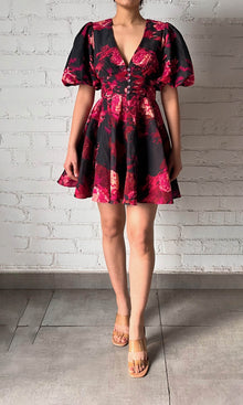 Womens | Zina Linen Cotton Short Dress | Black Magenta