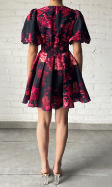 Womens | Zina Linen Cotton Short Dress | Black Magenta