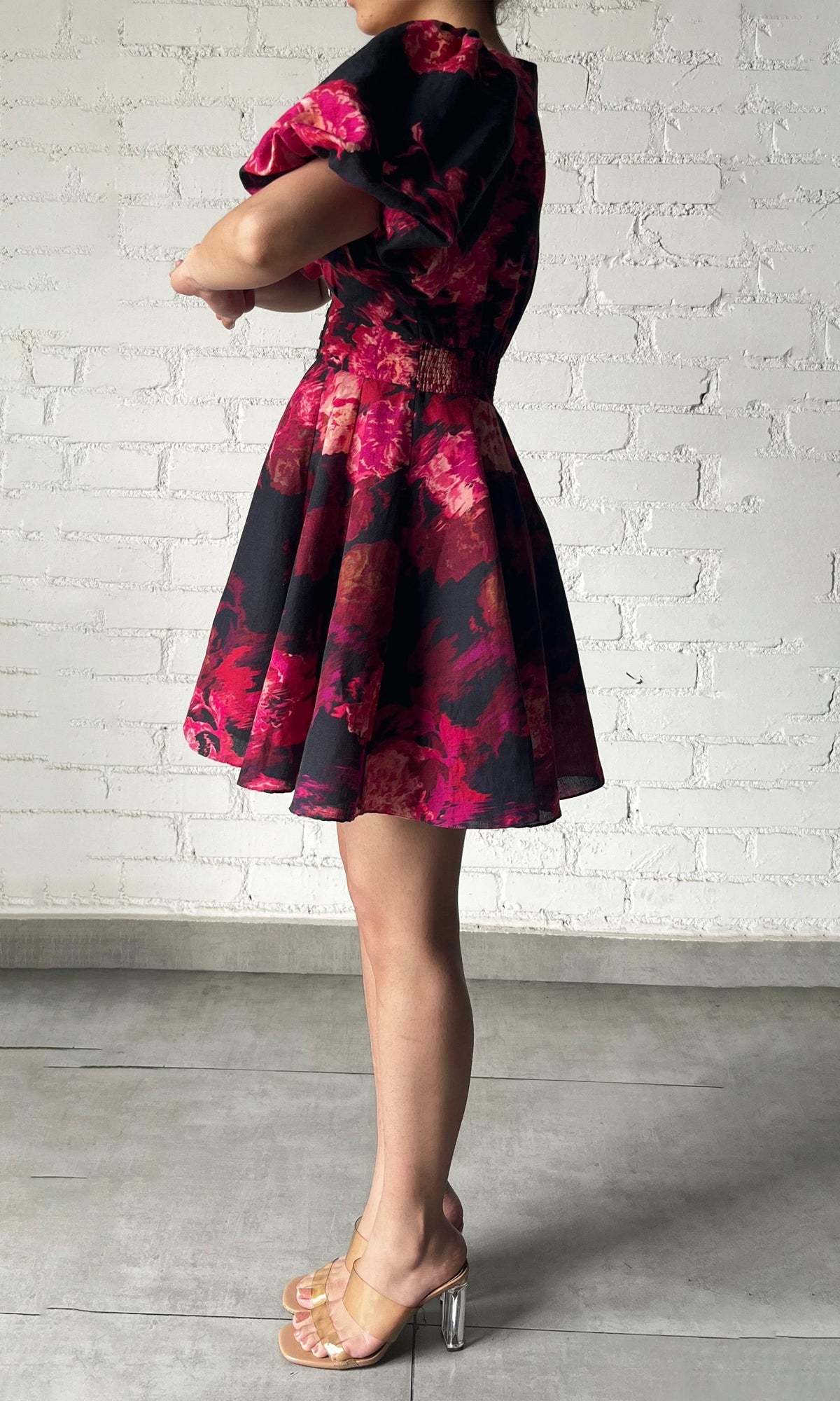 Womens | Zina Linen Cotton Short Dress | Black Magenta