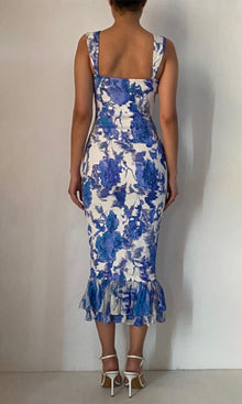 Womens | Zina Viscose Chiffon Midi Dress | Blue/White