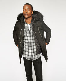 Parka With Leather Details And Faux Fur | Men | Black