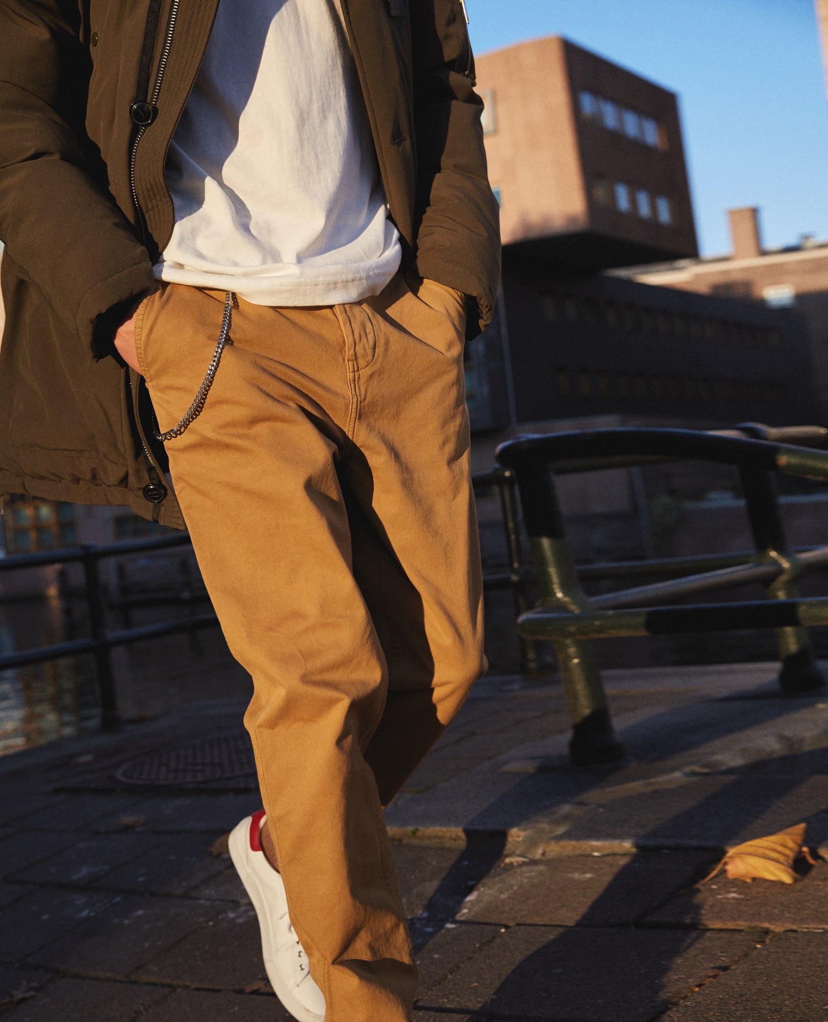 Beige Cotton Ripped Chinos | Men | Mustard