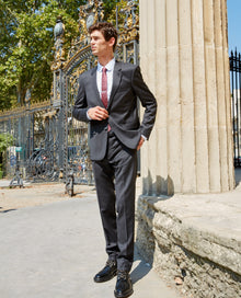 Wool Suit Trousers With Contrasting Woven Lines | Men | Dark Grey