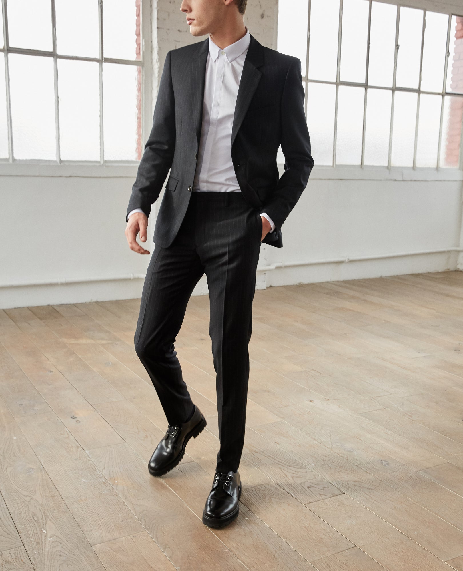 Wool Suit Trousers With White Stripes | Men | Black