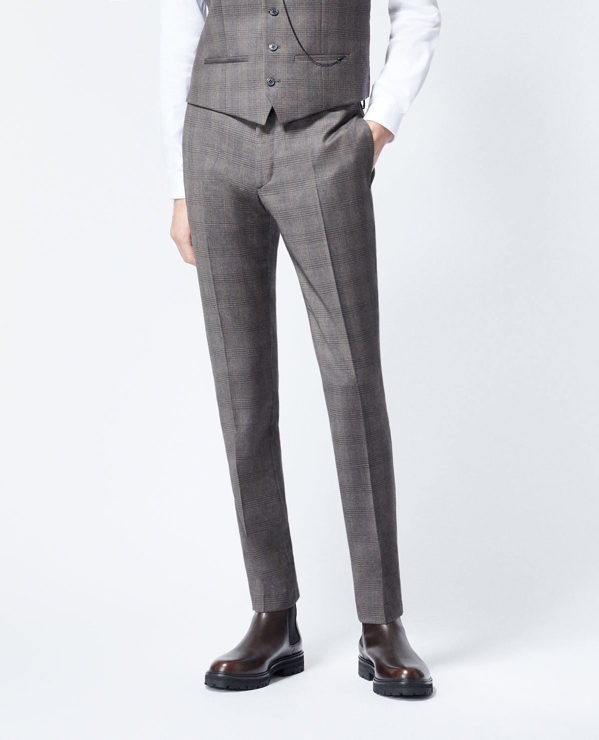 Gray Wool Check Suit Pants | Men | Dark Grey