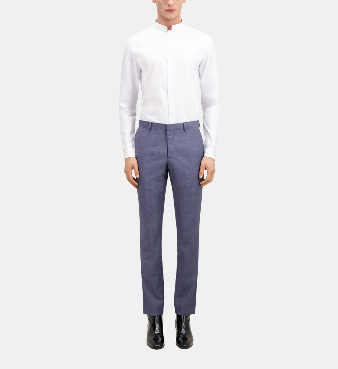 Grey Checkered Wool Suit Trousers | Men | Light Blue