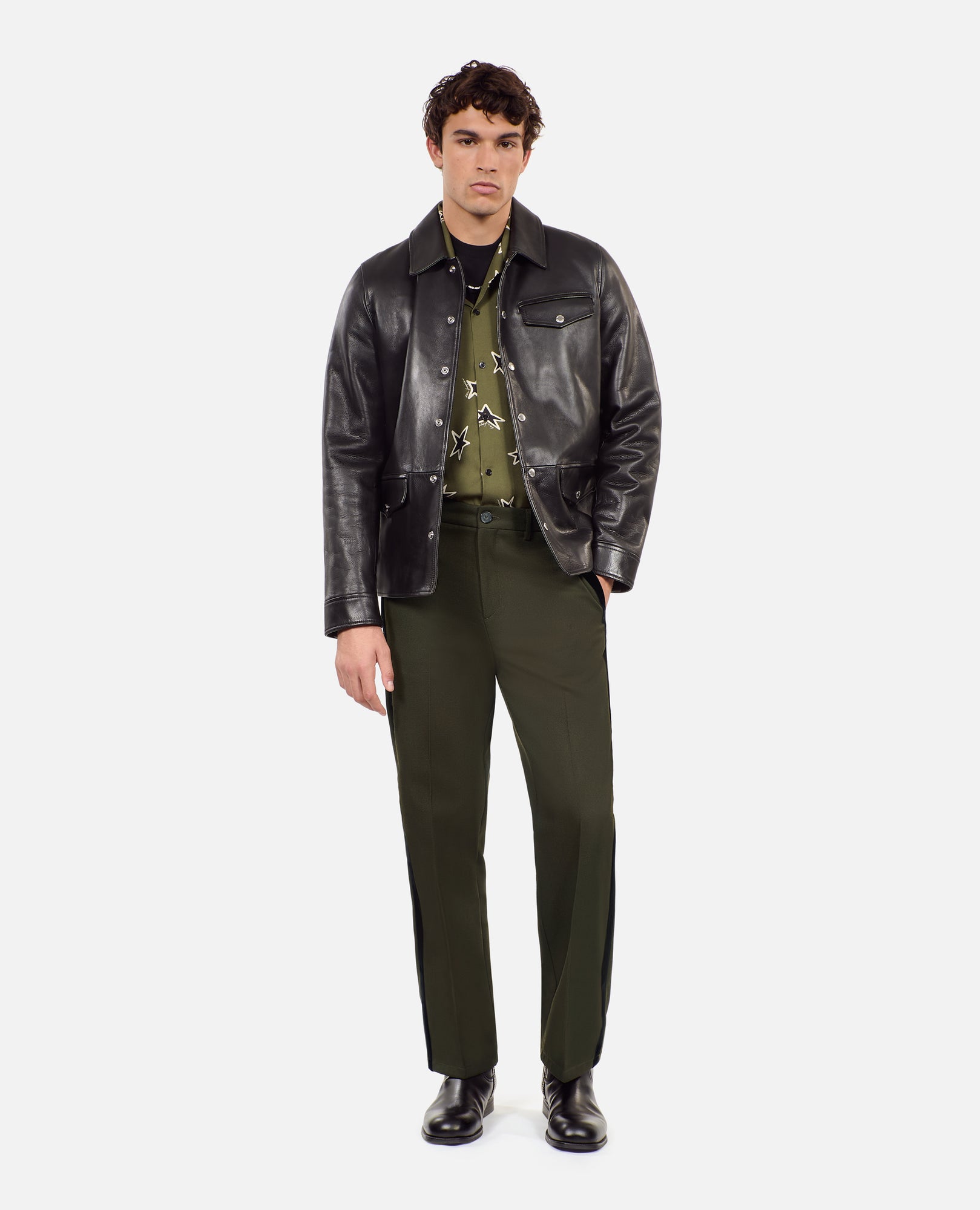 Wool Blend Wide-Leg Trousers | Men | Khaki