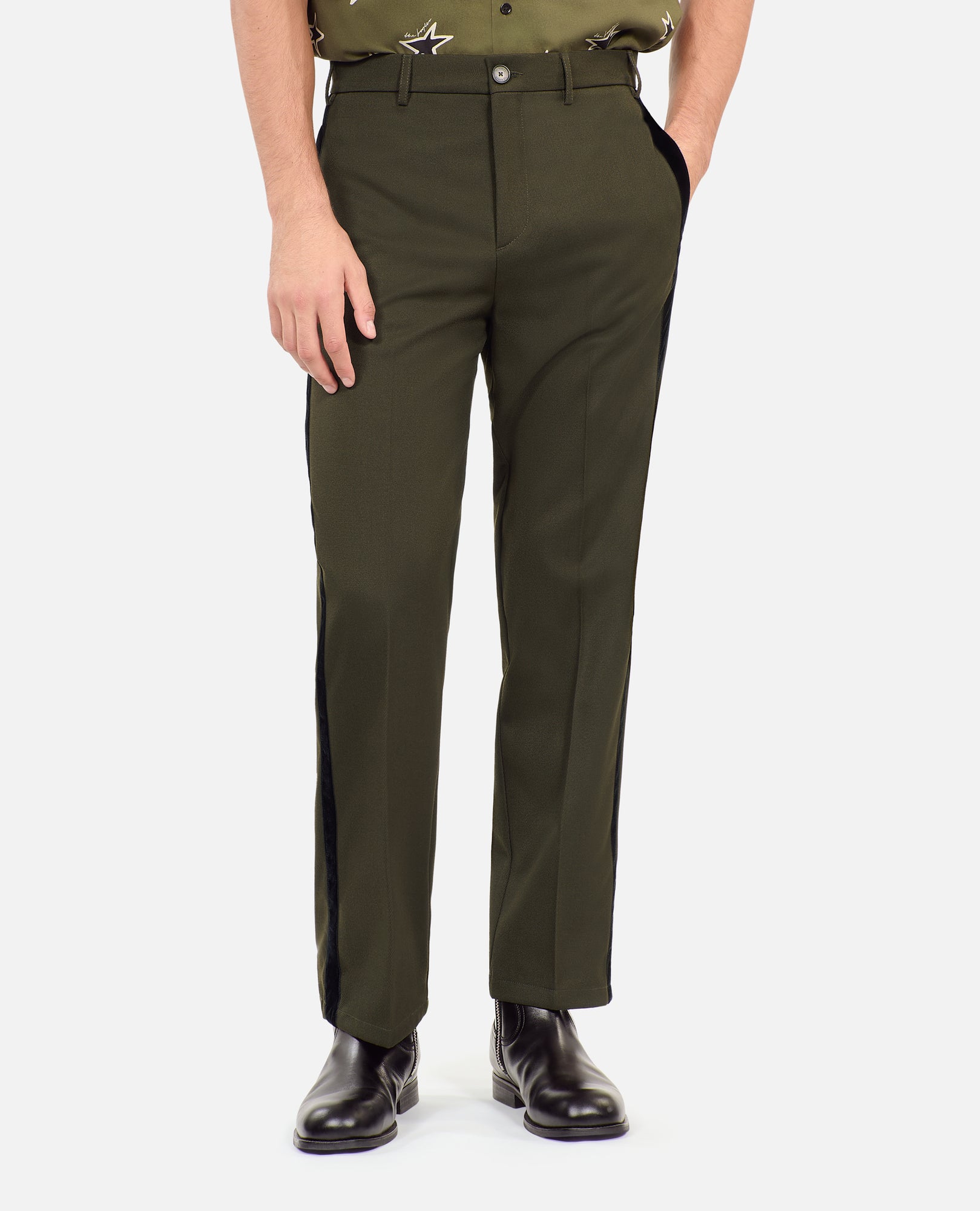 Wool Blend Wide-Leg Trousers | Men | Khaki