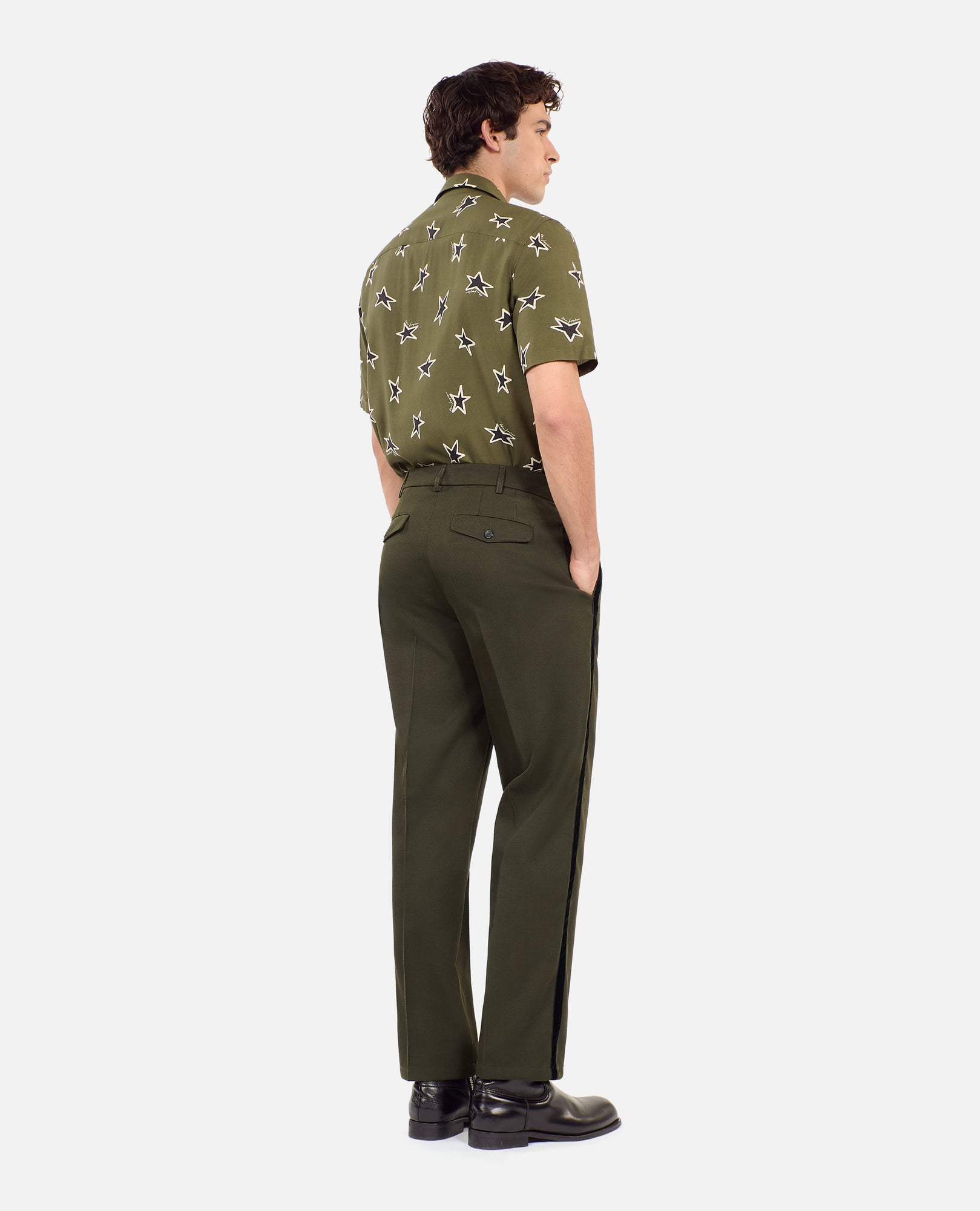 Wool Blend Wide-Leg Trousers | Men | Khaki