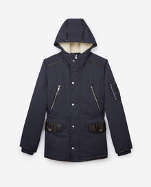 Two-Tone Parka With Leather Detailing | Men | Navy x Brown