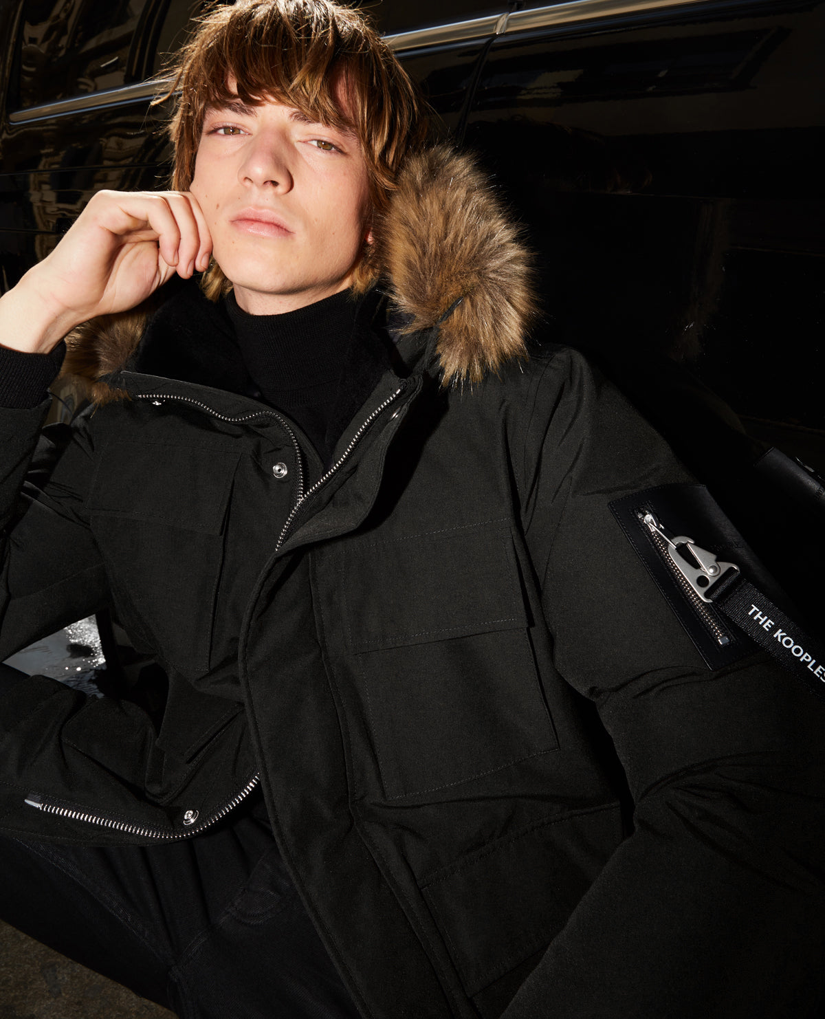 Long Parka With Hood And Faux Fur Trim | Men | Black