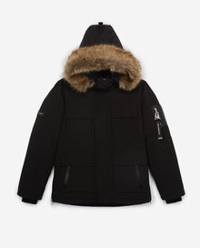 Long Parka With Hood And Faux Fur Trim | Men | Black