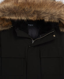 Long Parka With Hood And Faux Fur Trim | Men | Black